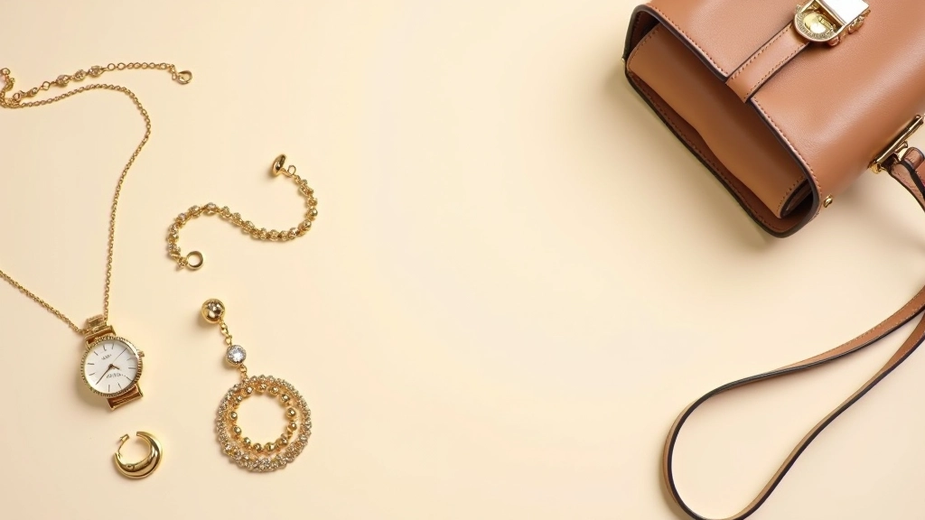Minimalist tarzda altın takılar ve lüks çanta, stil aksesuarları detayı