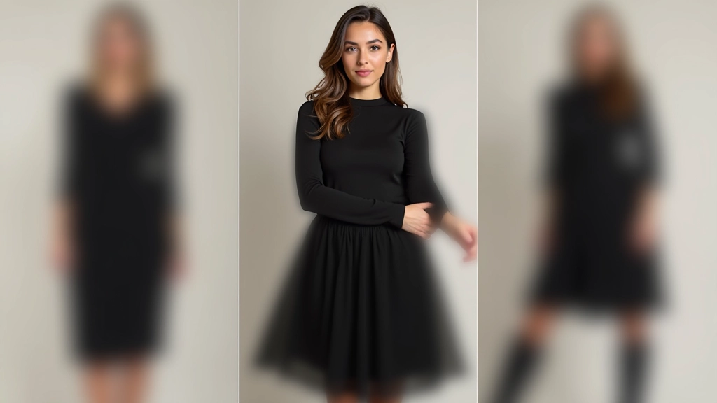 Aynı siyah elbise üç farklı aksesuarla, stil transformasyonu gösterimi